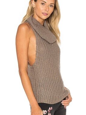 One Teaspoon Sleeveless Cowl Neck Knit Sweater Tank - Taupe